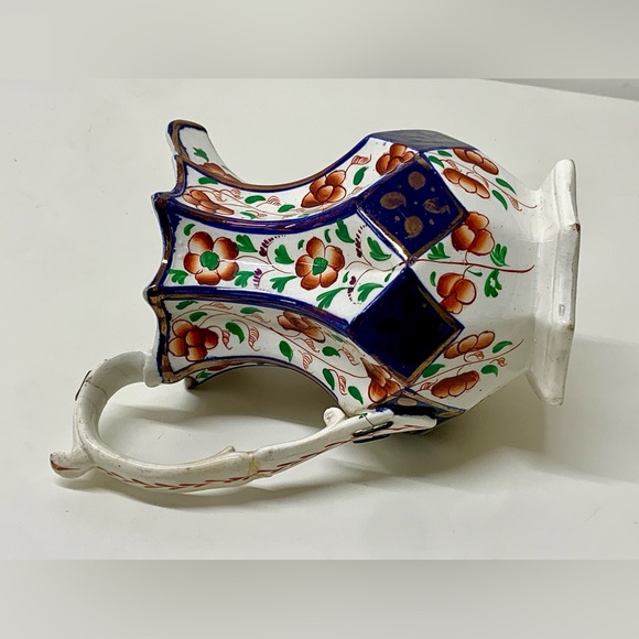 19th Century Antique Gaudy Welsh 8 Sided Cobalt Diamond Design Lusterware Jug - Picture 6 of 16